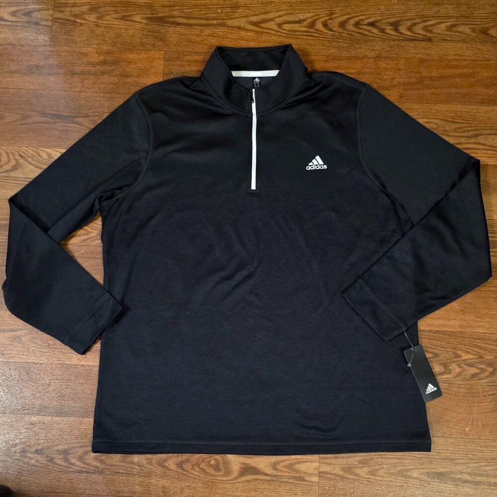 Men's ADIDAS Heather Fleece 1/4 Zip Pullover Black Sz 2XL XXL NWT